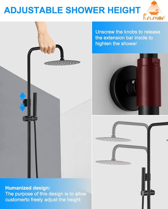 All-Metal Outdoor Shower Fixture, 3 Functions Handle Tub Rainfall Shower Faucet - Image 6