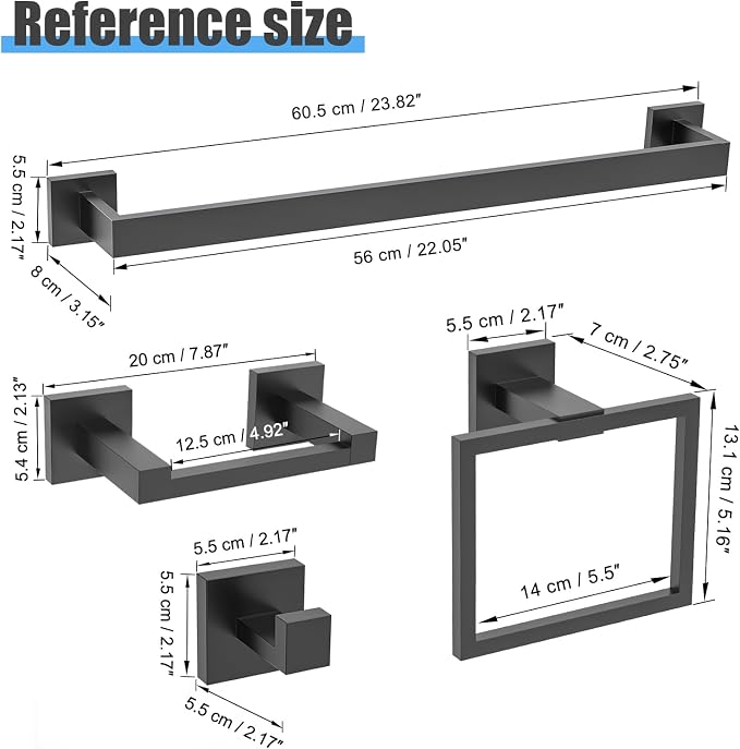 TURS 10-Piece Bathroom Hardware Accessories Set Matte Black Towel Bar Holder - Image 7