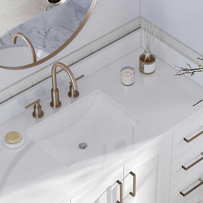 ARIEL 49" White Bathroom Vanity, 1.5" Edge Pure White Quartz Countertop & Splash - Image 4