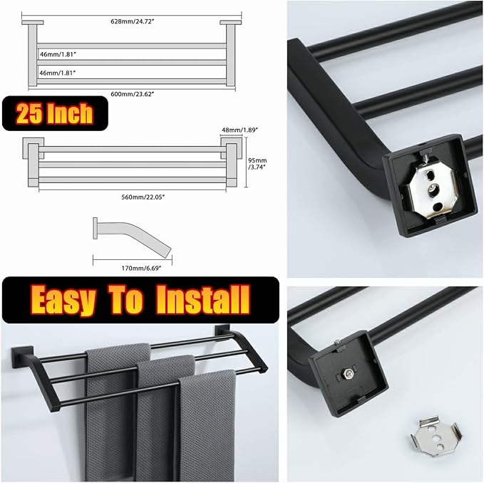 Alise Bath 3 Towel Bars, Towel Holder Towel Racks - Image 8
