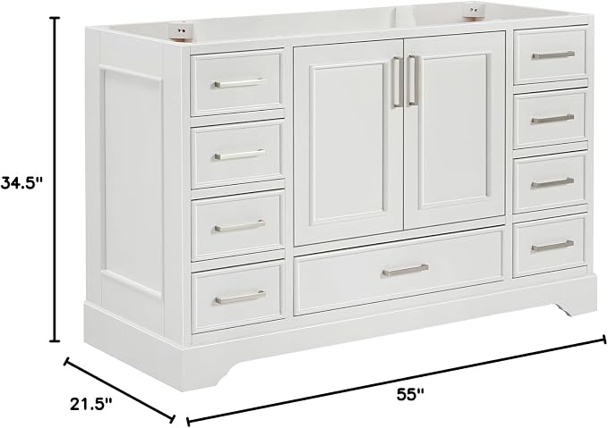 ARIEL Stafford 54" White Bathroom Vanity Base Cabinet, Single Sink Configuration - Image 3