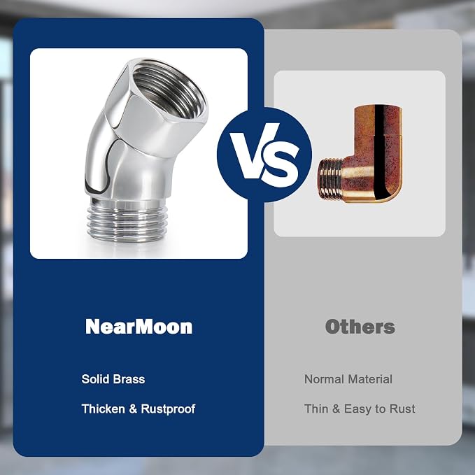 NearMoon Shower Elbow Adapter for Shower Head, Solid Brass 45°G1/2 Male to - Image 4