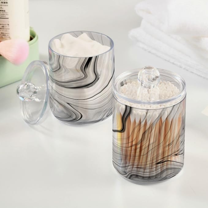 MNSRUU 4 Pack Qtip Holder Organizer Dispenser Fashion Grey Marble Bathroom - Image 5