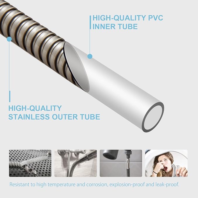 OFFO Shower Hose, Brushed Nickel 100 in Kink Free Stainless Steel Shower Hose - Image 5