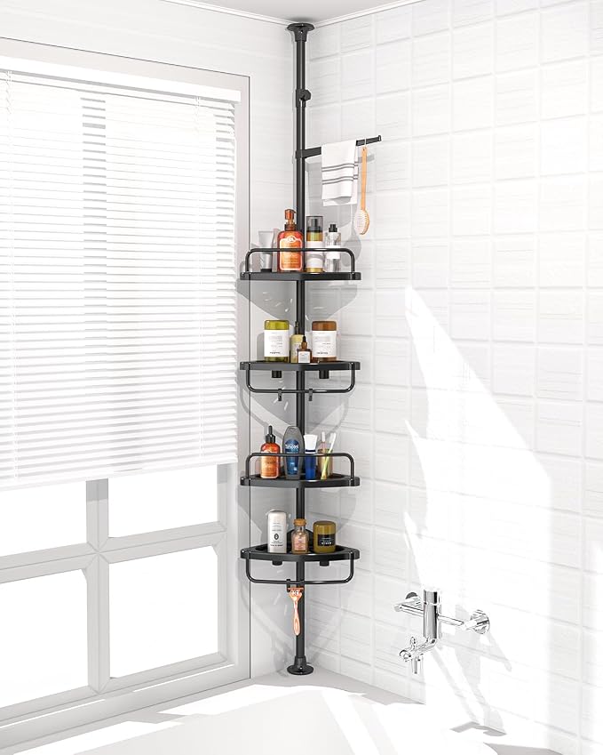 4 Layer Corner Shower Caddy, Stainless Steel ​Constant Tension Pole Shower by Unknown