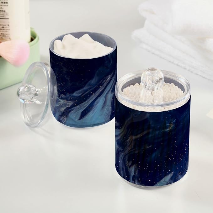 MNSRUU 4 Pack Qtip Holder Organizer Dispenser Beautiful Navy Blue Marble - Image 5