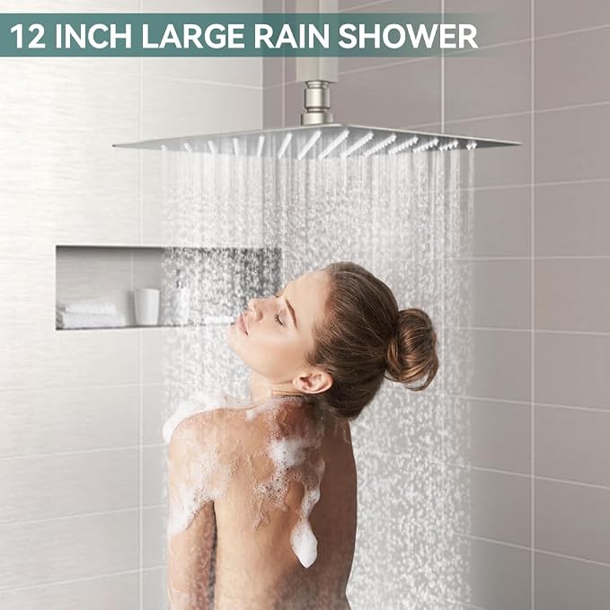 Shower Faucet Set Brushed Nickel Shower System, Starbath 12 Inch Rain Shower - Image 4