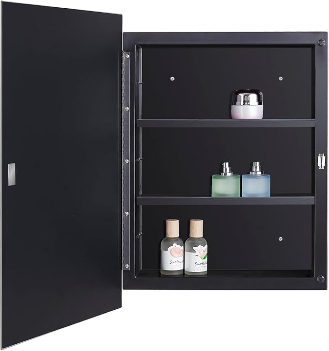 Black Plastic Bathroom Medicine Mirror Cabinet 16 x 22 inch, Surface and - Image 5