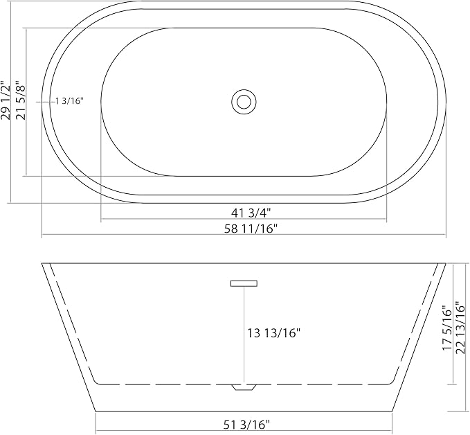 Logmey 59" Acrylic Freestanding Bathtub White Oval Shape Soaking Tub - Image 6