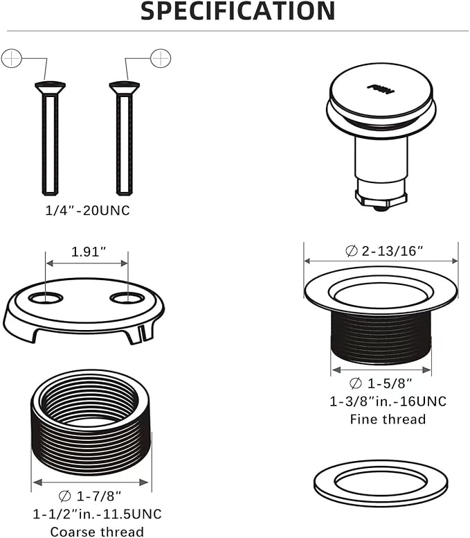 Matte Black Bath Tub Drain and Overflow Kit, Universal All Metal Tip-Toe - Image 6