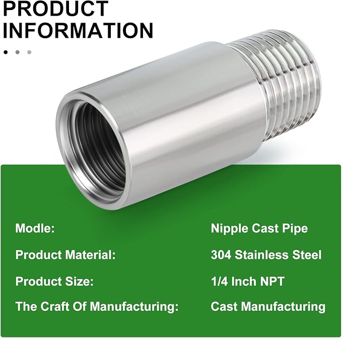 TAISHER 4PCS Stainless Steel Pipe Fittings, 1/4" NPT Male x 1/4" NPT Female - Image 3