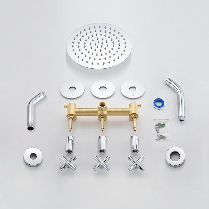 PROOX 3 Handle Tub Shower Faucet Set, Polished Chrome Bathtub Shower Faucets - Image 8