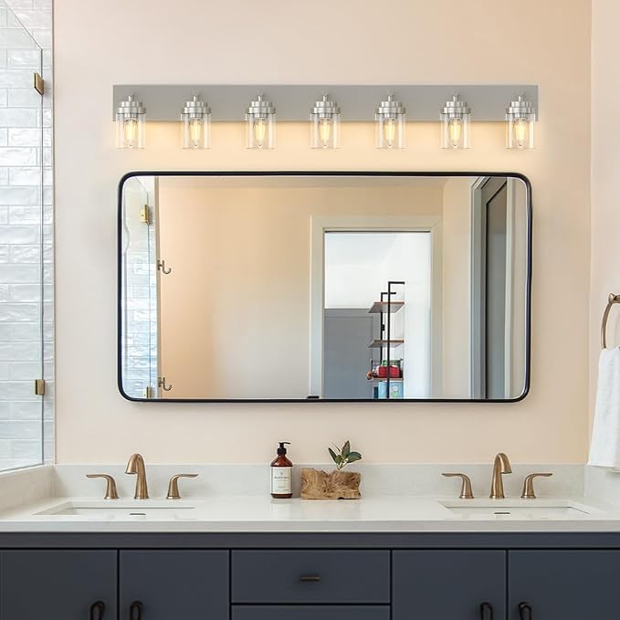 IZORRO Bathroom Vanity Light Fixture, 7-Light 51 Inch Brushed Nickel Bathroom - Image 4