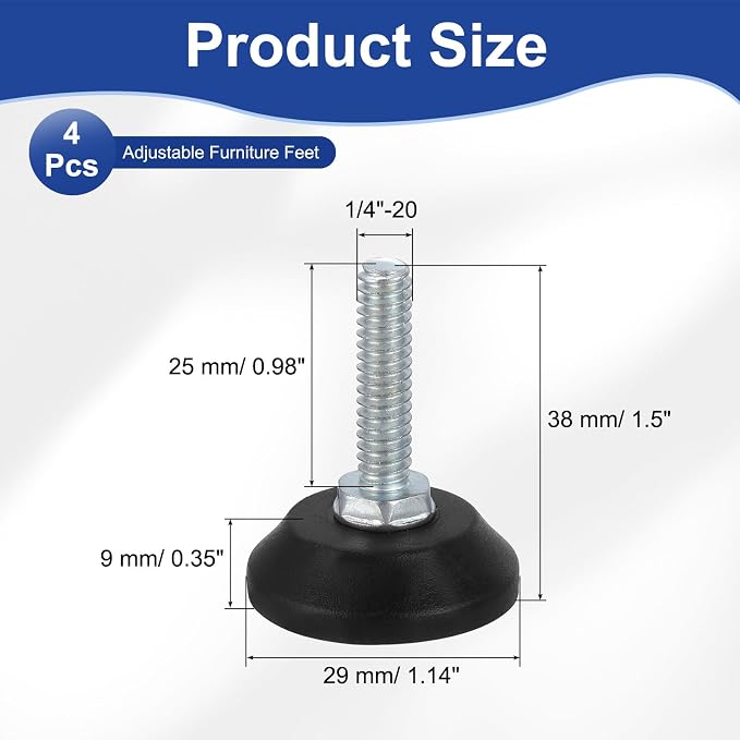 uxcell 1/4"-20 Thread Furniture Feet Levelers - Image 2