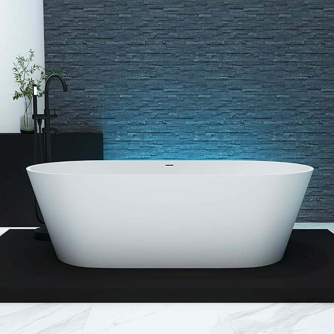 63'' Freestanding Bathtub Solid Surface Matte Bathroom Bathtub Soaking Tubs by MEDUNJESS