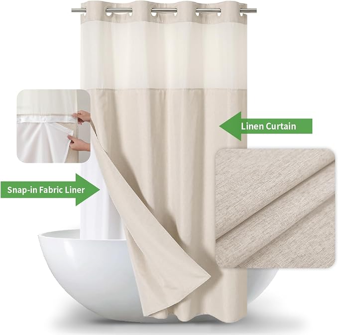 Stall No Hooks Needed Linen Textured Shower Curtain - Image 2