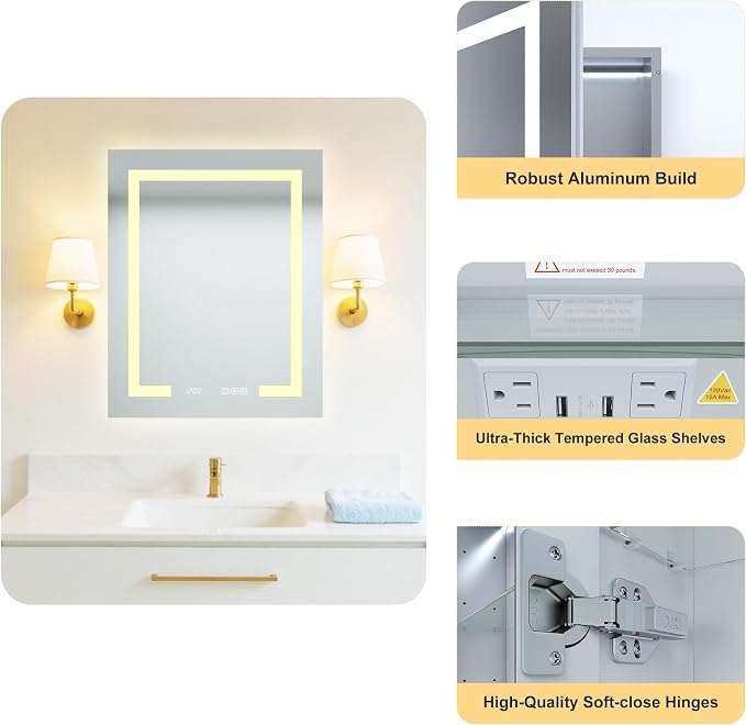 24" x 30 LED Lighted Medicine Cabinet - Image 4