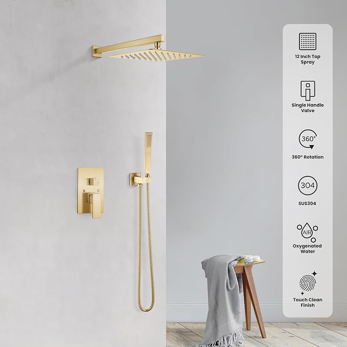 gotonovo Rainfall Bathroom Shower System Rain Shower Head and Handle Set Wall - Image 8