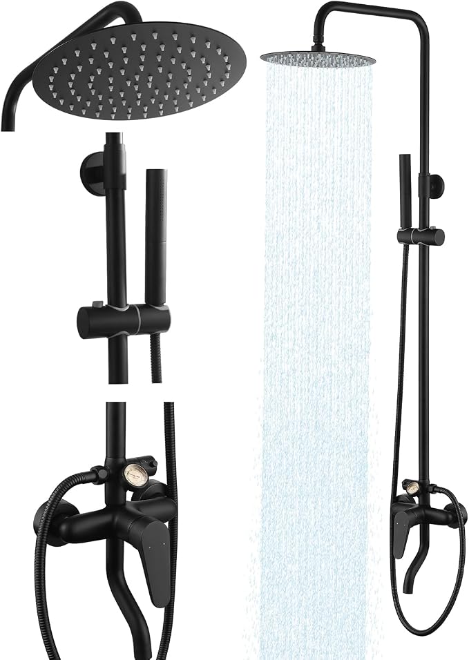 All-Metal Outdoor Shower Fixture, 3 Functions Handle Tub Rainfall Shower Faucet by RALANDA