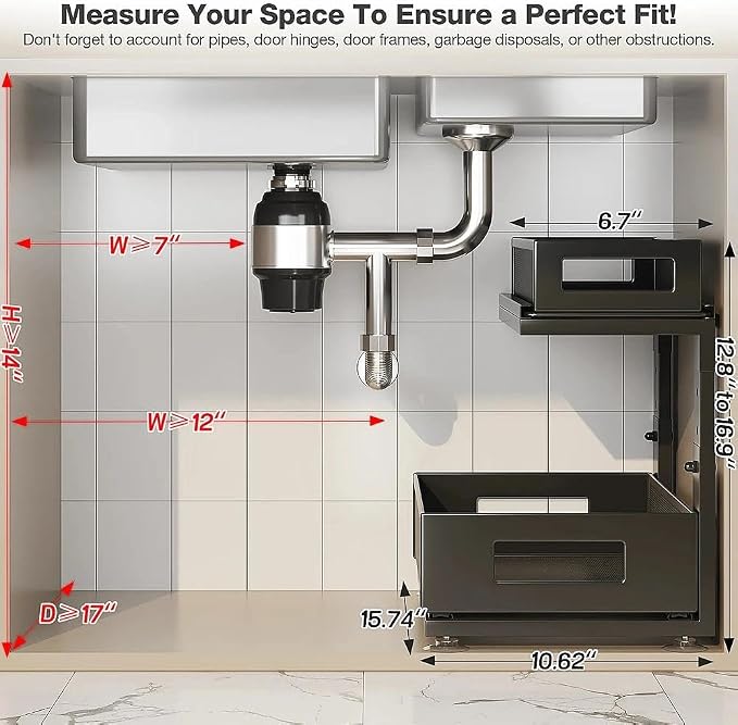 1 Pack 10.8"-14.9" H Under Sink Organizers and Storage Height Adjustable - Image 2