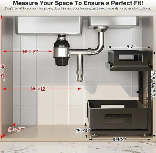 1 Pack 10.8"-14.9" H Under Sink Organizers and Storage Height Adjustable - Image 2