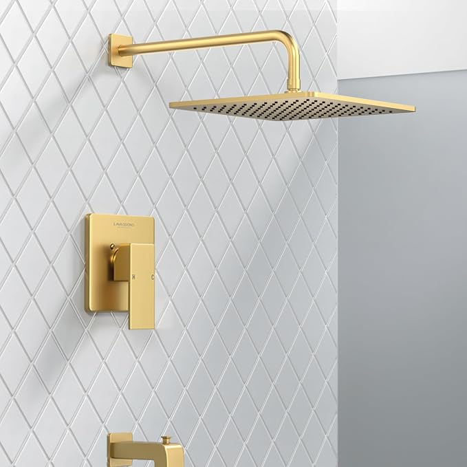 Lava Odoro 12-inch Square Bathtub and Shower Faucet Set Brushed Gold, Shower - Image 2
