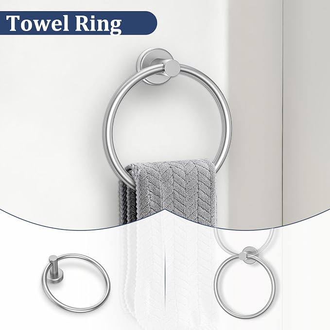 5 Pieces Bathroom Hardware Set Brushed Nickel Towel Bar Set Round Towel Holder - Image 3