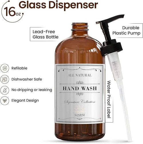 16 OZ Thick Amber Glass Soap Dispenser - Image 2