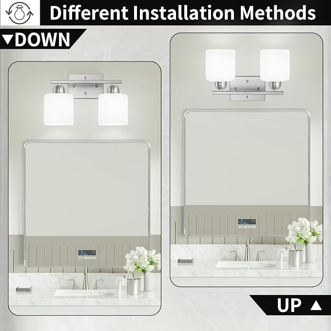Brushed Nickel Bathroom Light, 2 Light Bathroom Vanity Light Brushed Nickel - Image 4