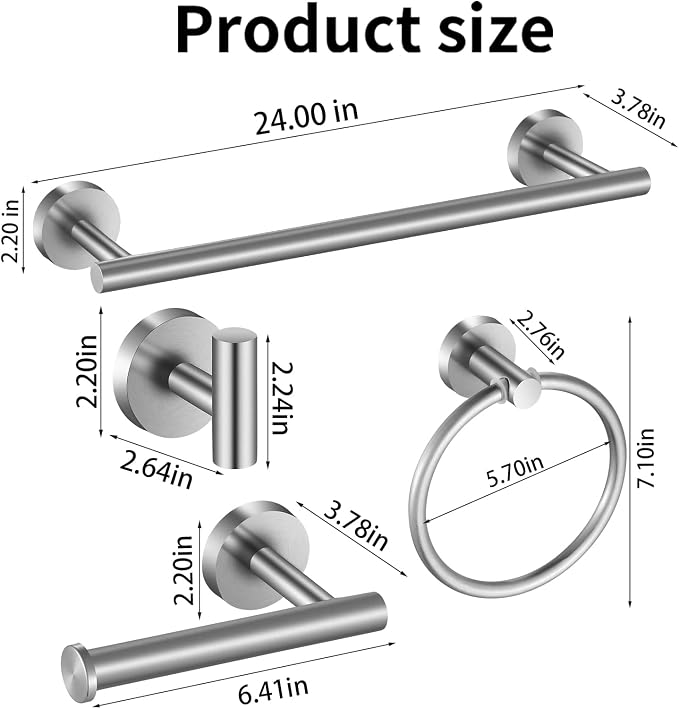 Bathroom Hardware Set Brushed Nickel, 24 Inch Towel Bar Set 10 Pieces Bathroom - Image 2