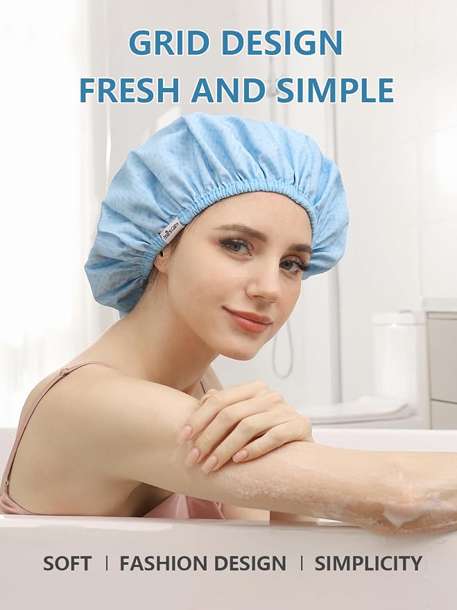 Years calm Shower Caps For Women Reusable Waterproof，Pattern And Solid Color - Image 6