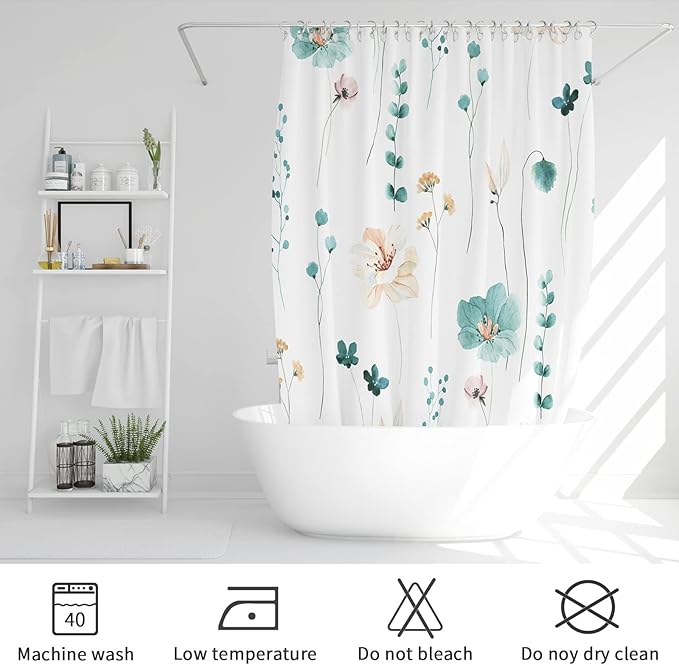 Gibelle Extra Long Shower Curtain 72 x 84, Watercolor Floral Fabric Shower - Image 6