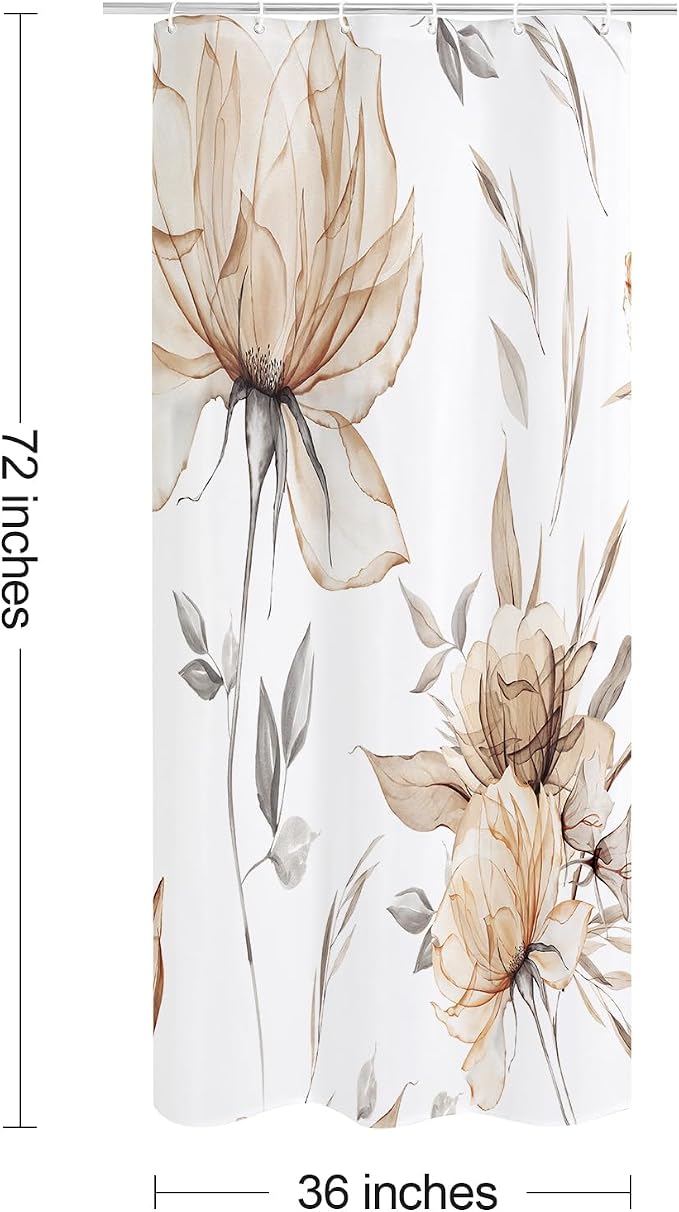 Small Stall Boho Watercolor Floral Shower Curtain 36 x 72, Tan Artistic Narrow - Image 6