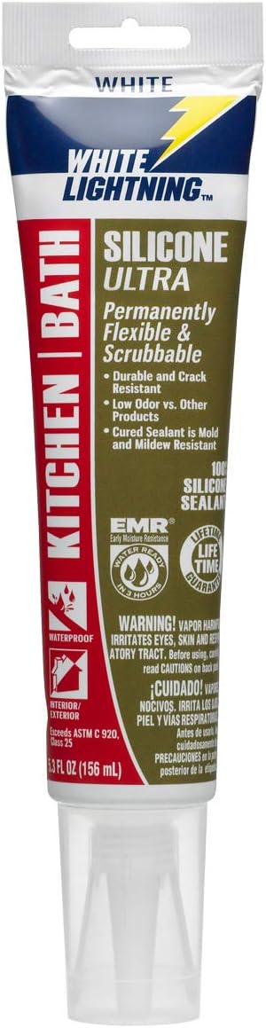 White Lightning W21100005 Silicone Ultra Kitchen & Bath Sealant, 5.3 fl. oz. - Image 2