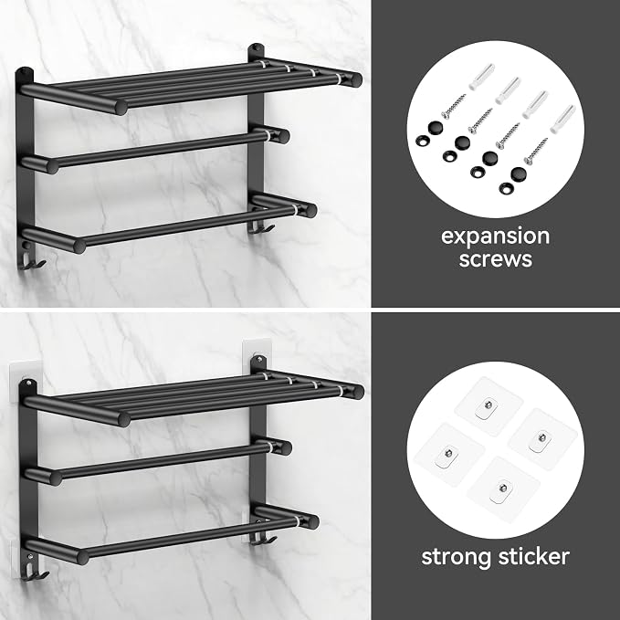 Black Adjustable Towel Bar for Bathroom Wall Mount17-30.7inch Adhesive Shower - Image 5