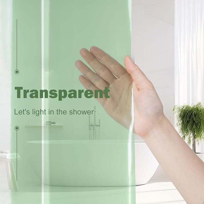 UFRIDAY Green Clear Shower Curtain Liner 72 x 72 inches, Pastic Standard Shower - Image 2