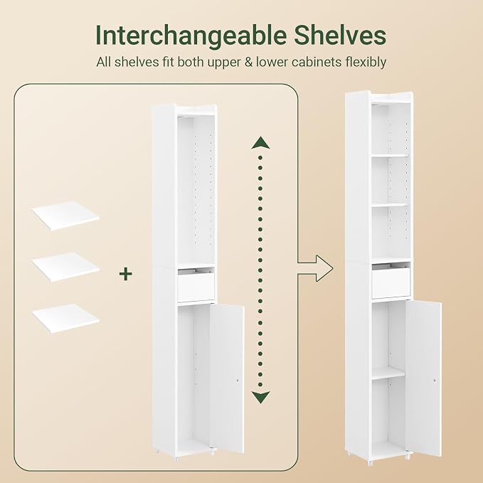 SoBuy Narrow Bathroom Storage Cabinet, Tall Slim Bathroom Organizer Cabinet - Image 5