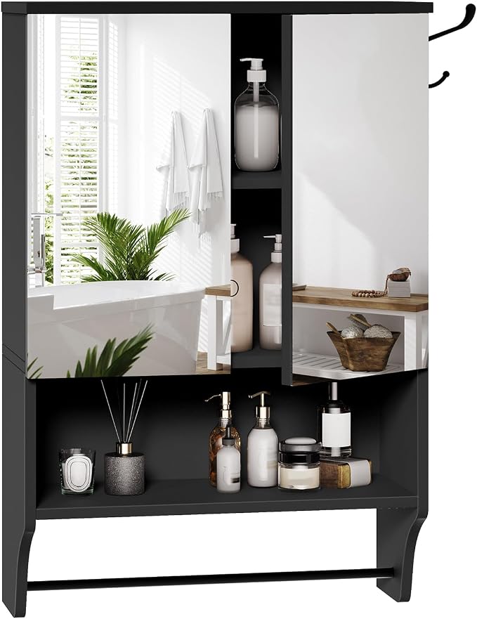 Bathroom Wall Cabinet with Mirror, Medicine Cabinet with 2 Door and Adjustable by MAHANCRIS