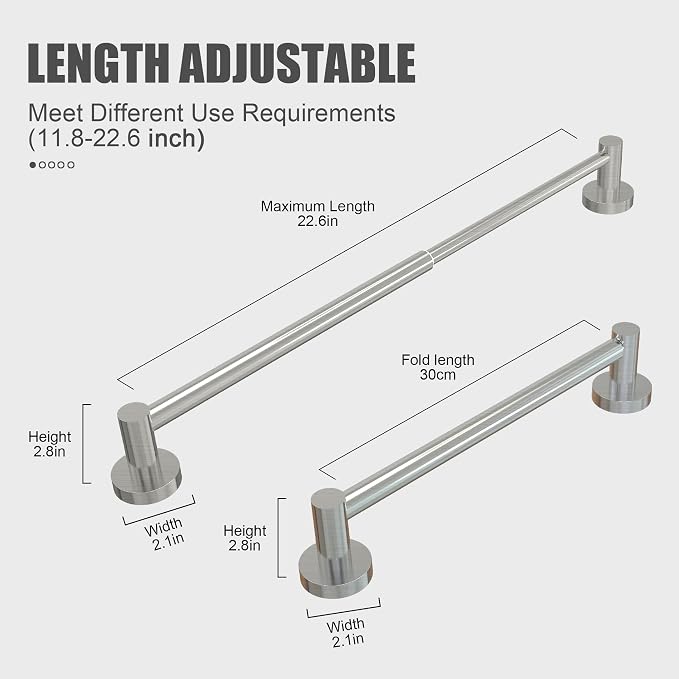 Towel Bar - Adjustable 304 Stainless Steel Towel Holder - Image 3