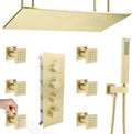 Brushed Gold Rain Shower System Thermostatic Bathroom Faucet Set 16X32 Inch by Backnets
