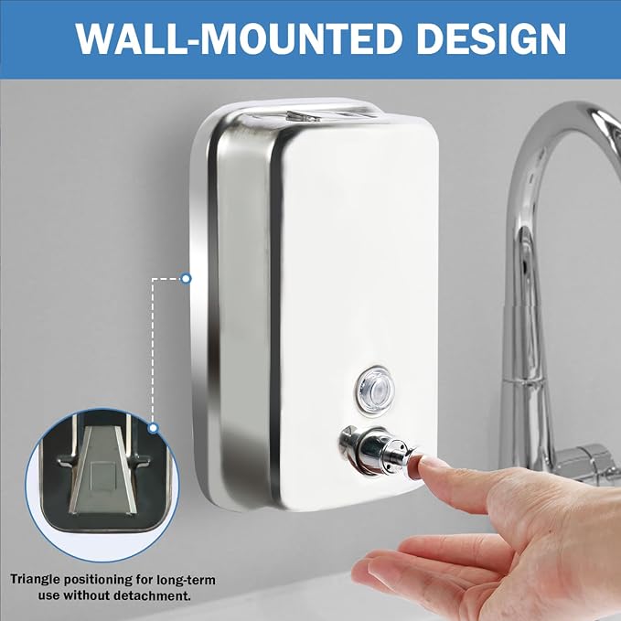 4 Pack 1000ml Commercial Soap Dispenser Wall Mount, Stainless Steel Hand Soap - Image 5