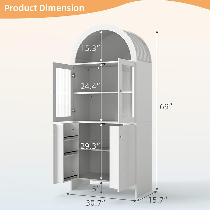 69" Tall Arched Kitchen Pantry Cabinet, 5-Tier Dome Cabinet - Image 2