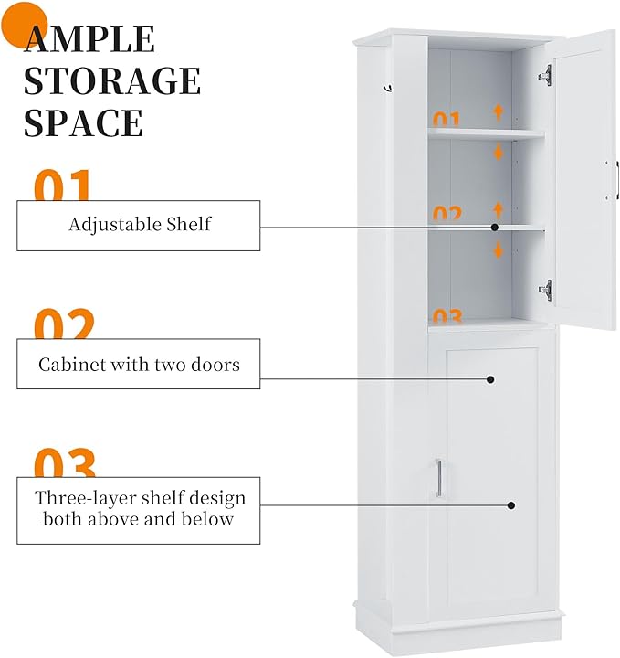 Tall Narrow Storage Cabinet, Wood White Storage Cabinet - Image 7