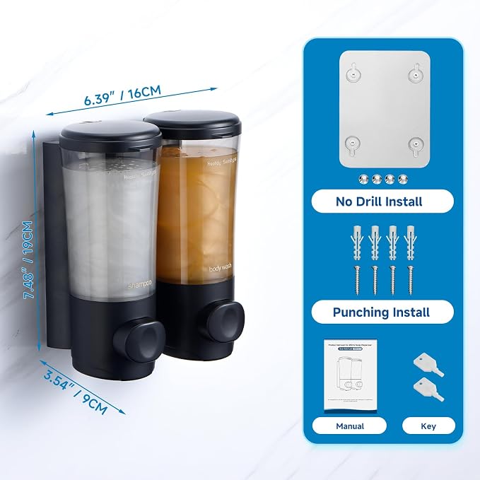 Shampoo and Conditioner Dispenser No Drill Shower Soap Dispenser Wall Mounted - Image 7