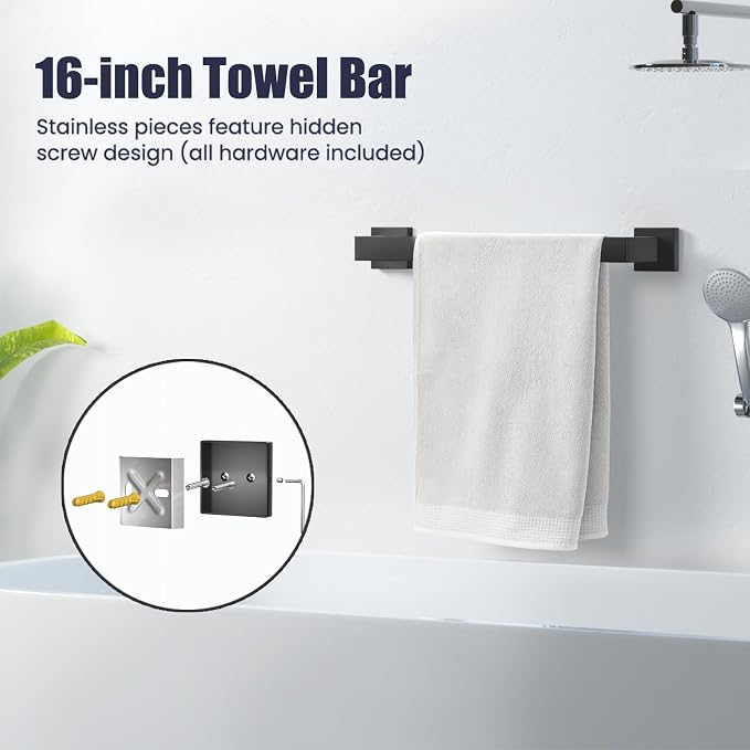 Bathroom Hardware Accessories Set: 7-Pieces Bath Towel Bar Set, Towel Racks - Image 2