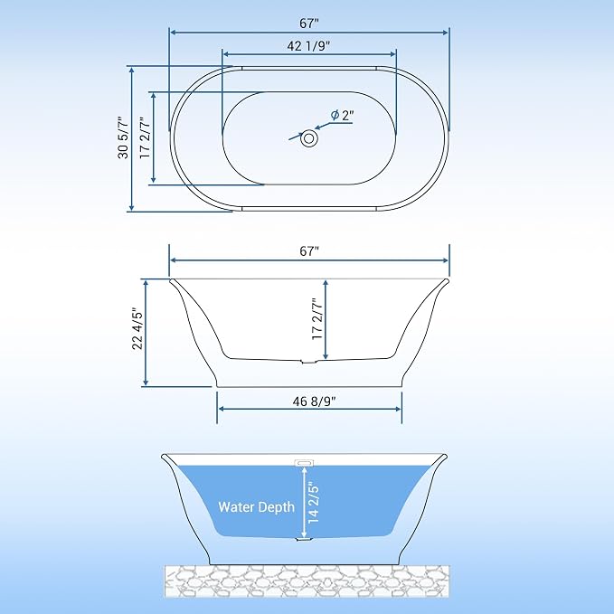 67" Free Standing Tub, Acrylic Soaking Bathtub, Stand Alone Freestanding Tub - Image 7