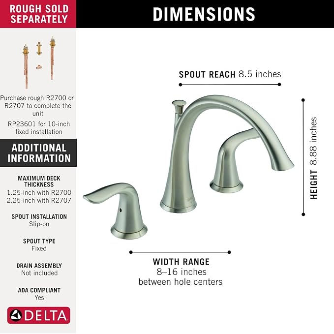 Delta Faucet Lahara 2-Handle Widespread Roman Tub Faucet - Image 4