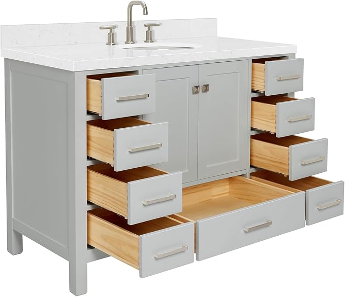 ARIEL Cambridge 48" Grey Bathroom Vanity, 1.5" Edge Carrara White Quartz - Image 4