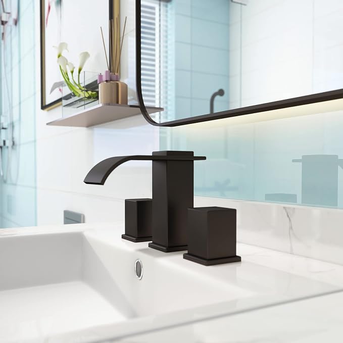 Luxury Brass 8 Inch Spread Modern Widespread Waterfall Bathroom Sink Faucets - Image 5