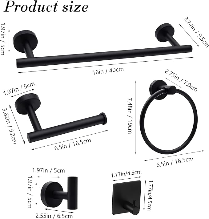 14-Pieces Matte Black Bathroom Accessories Set, Stainless Steel Bathroom - Image 2